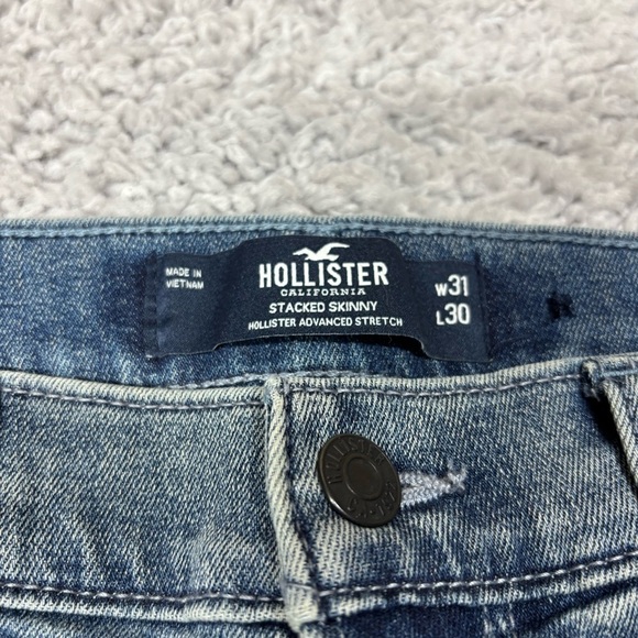 Hollister Jeans Mens 31 x 30 Stacked Skinny Stretch Distressed Denim Holes Party - Picture 2 of 4